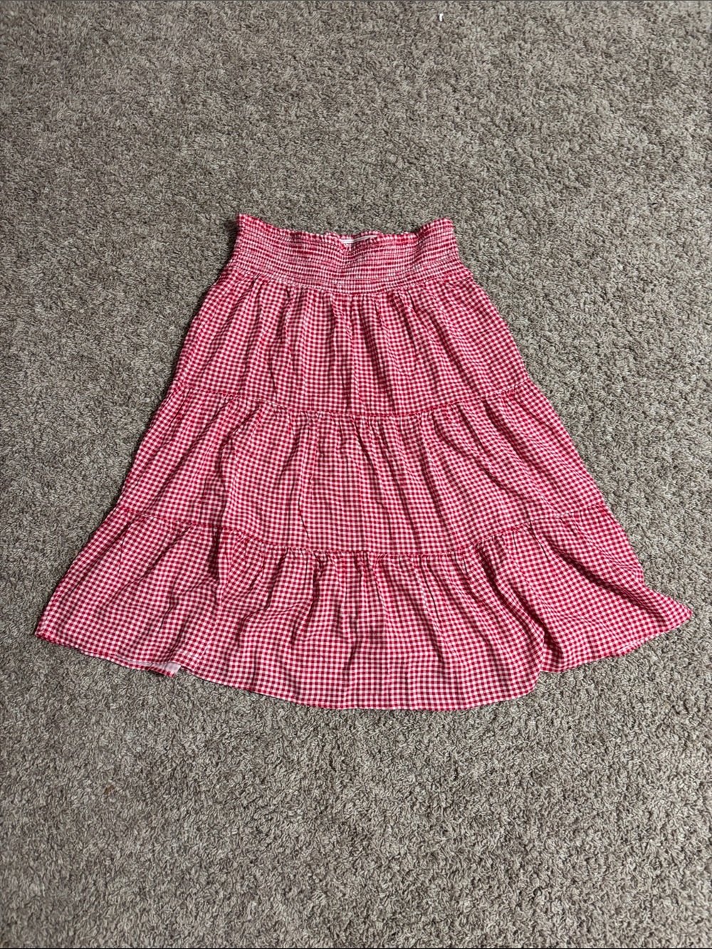 BeBop Red Gingham Tiered Midi Skirt